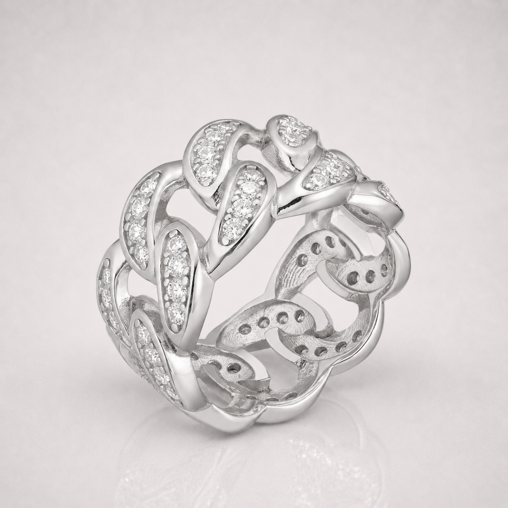 925 Silver VVS Moissanite Cuban Link Ring