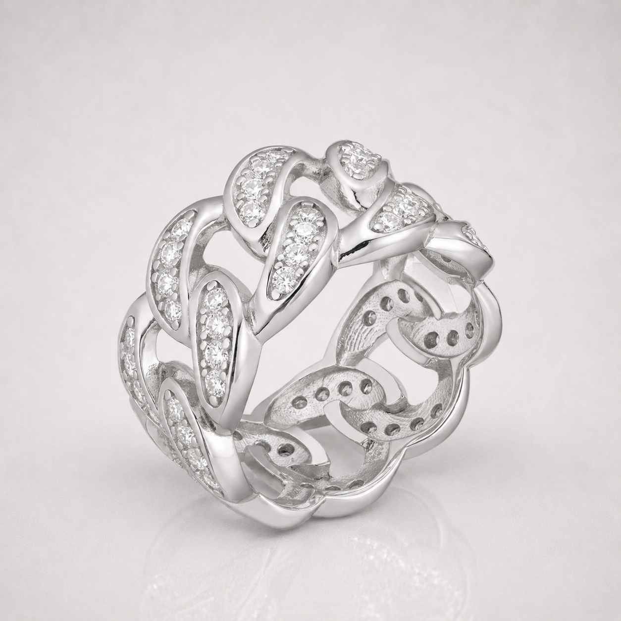 925 Silver VVS Moissanite Cuban Link Ring