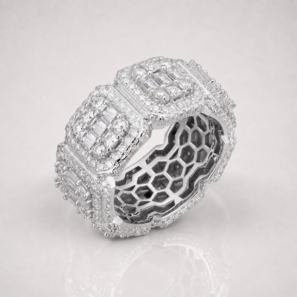 Mixed-Cut Silver VVS Moissanite Men's Eternity Band