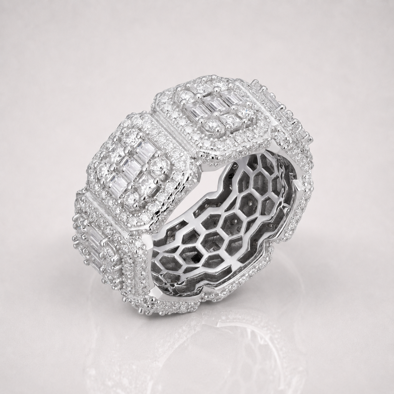 Mixed-Cut Silver VVS Moissanite Men's Eternity Band