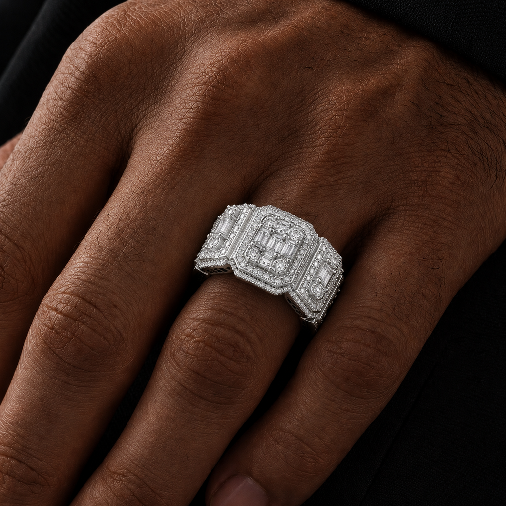 Mixed-Cut Silver VVS Moissanite Men's Eternity Band