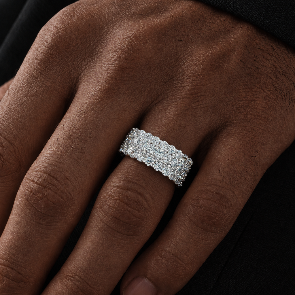 Men's Silver VVS Moissanite Honeycomb Eternity Band