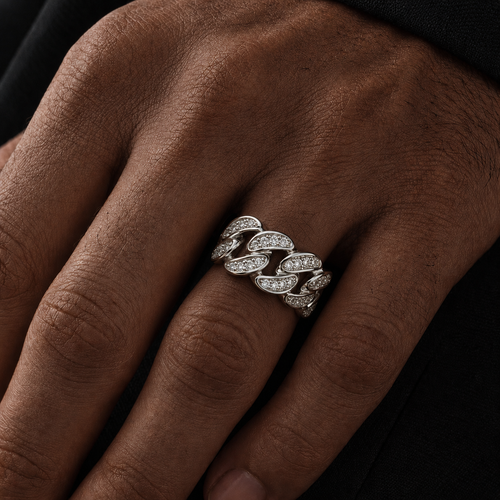 925 Silver VVS Moissanite Cuban Link Ring