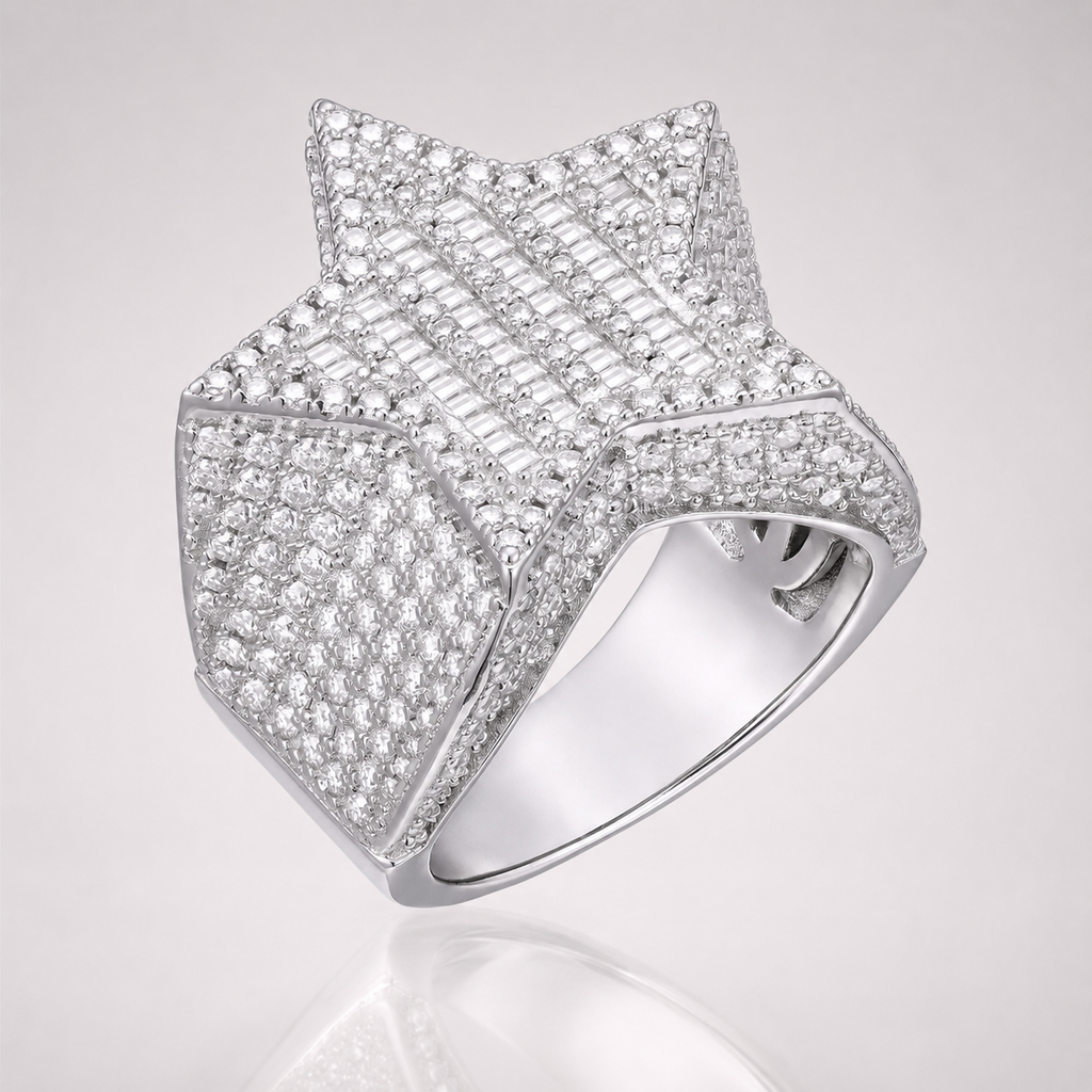 Men's Iced out Silver Baguette Moissanite Statement Ring