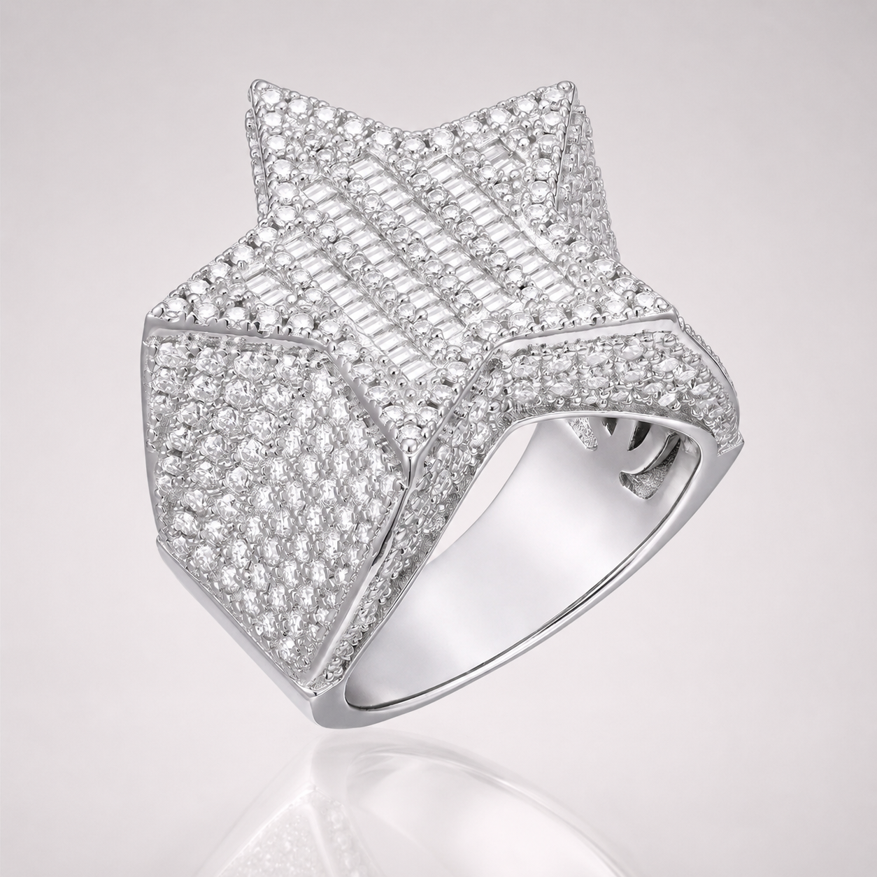 Men's Iced out Silver Baguette Moissanite Statement Ring