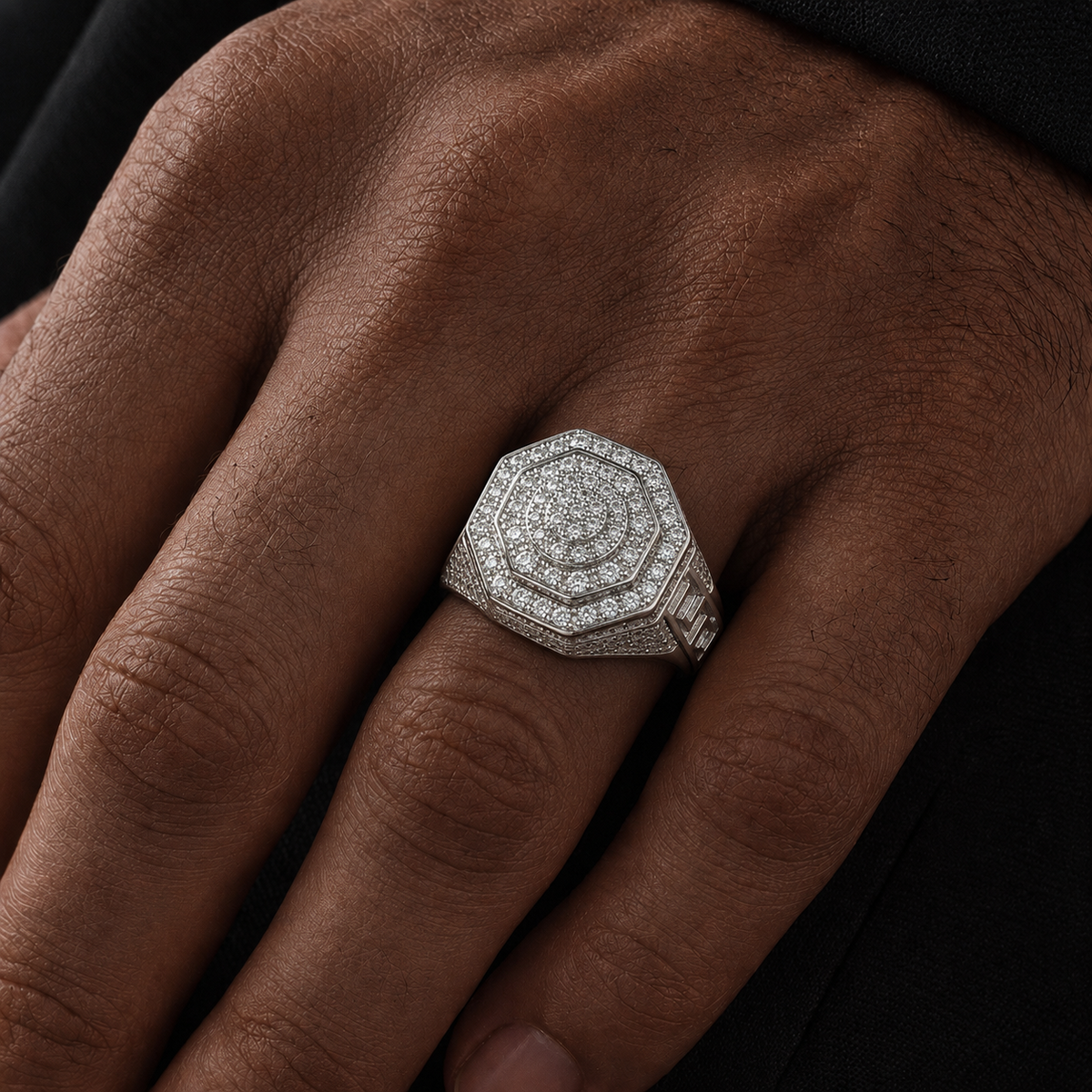 luxury VVS Moissanite Octagon Iced Ring Men