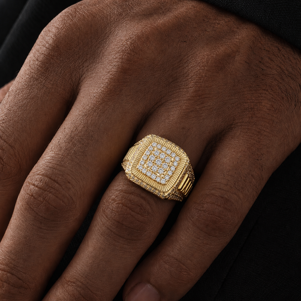 Luxury Iced Vermeil  Silver VVS Moissanite Square Ring.