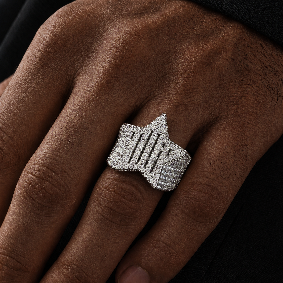 Men's Iced out Silver Baguette Moissanite Statement Ring