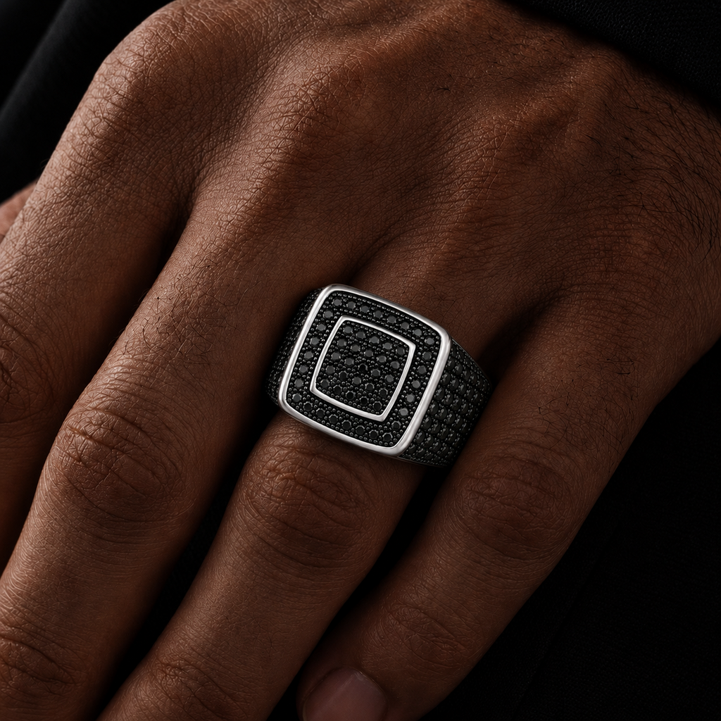 Moissanite Black Square Iced out Men's Pinky Ring