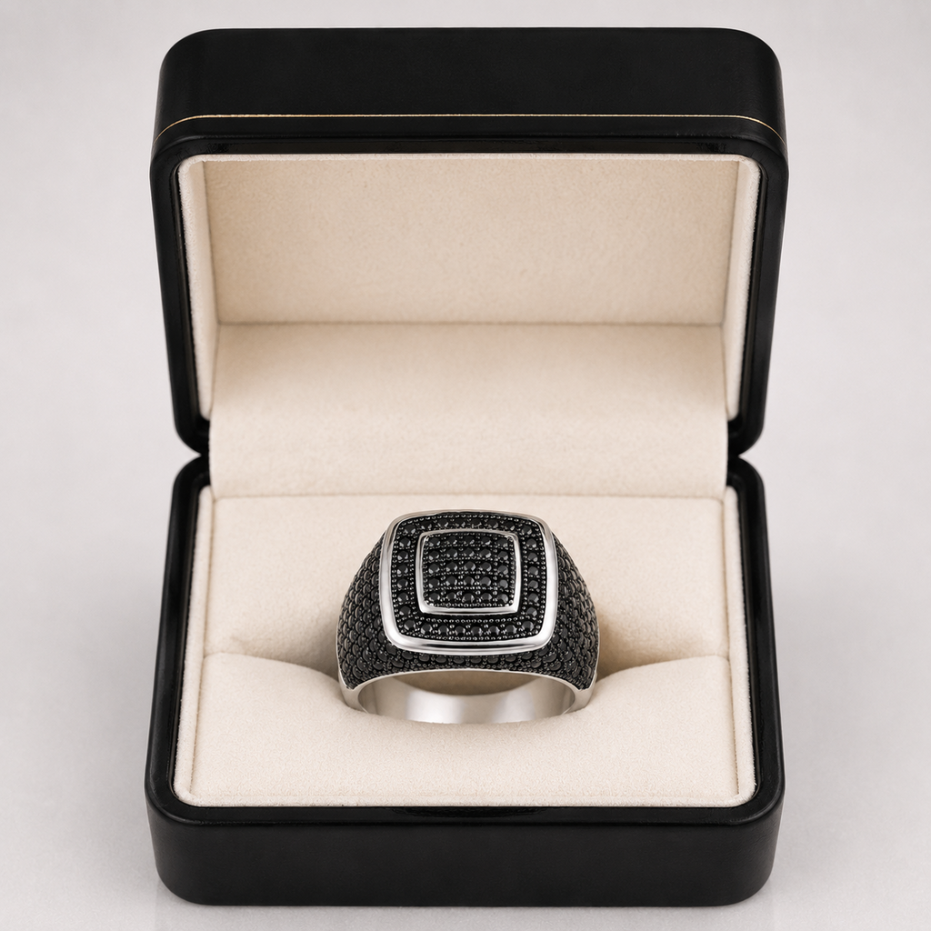 Moissanite Black Square Iced out Men's Pinky Ring