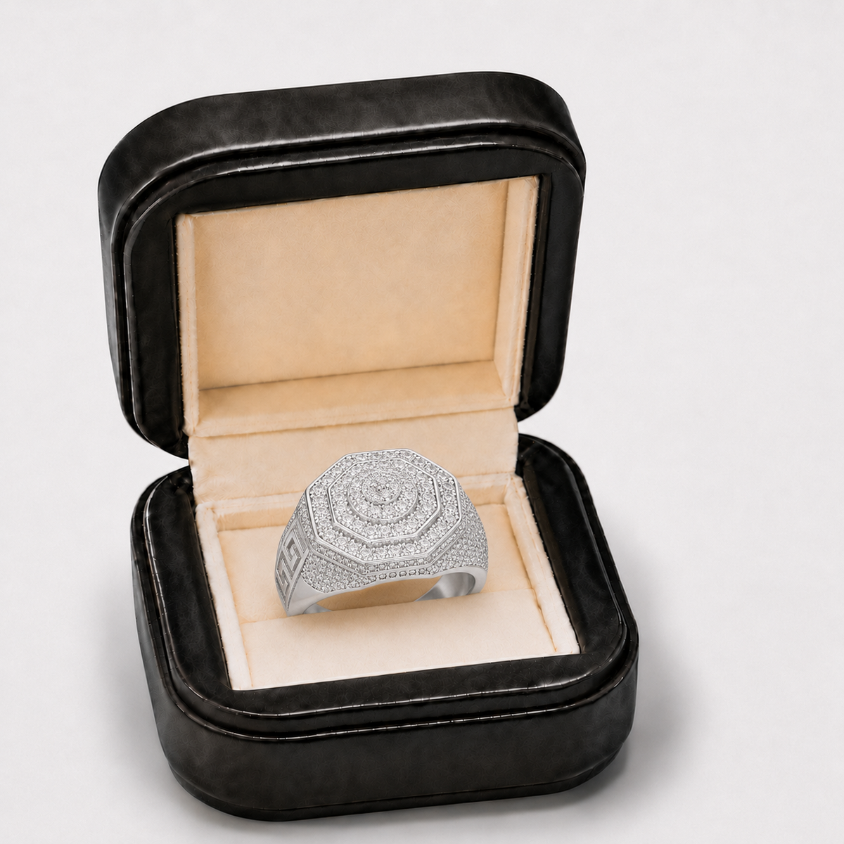 luxury VVS Moissanite Octagon Iced Ring Men
