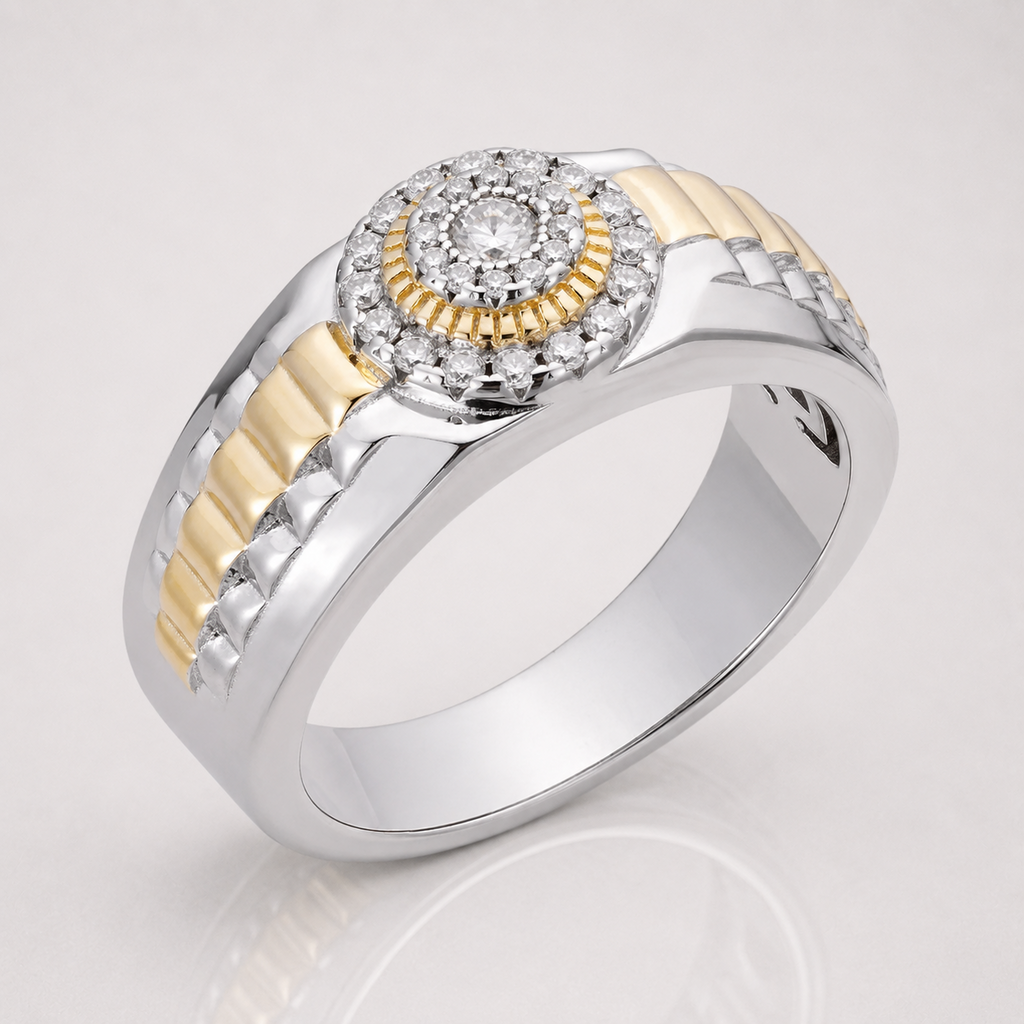 Luxury Iced Vermeil Silver Moissanite Presidential Ring