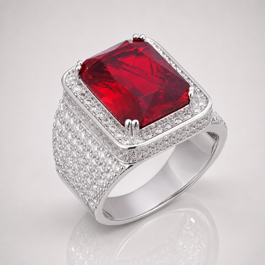 Men's Ruby-Center VVS Moissanite Royal Ring