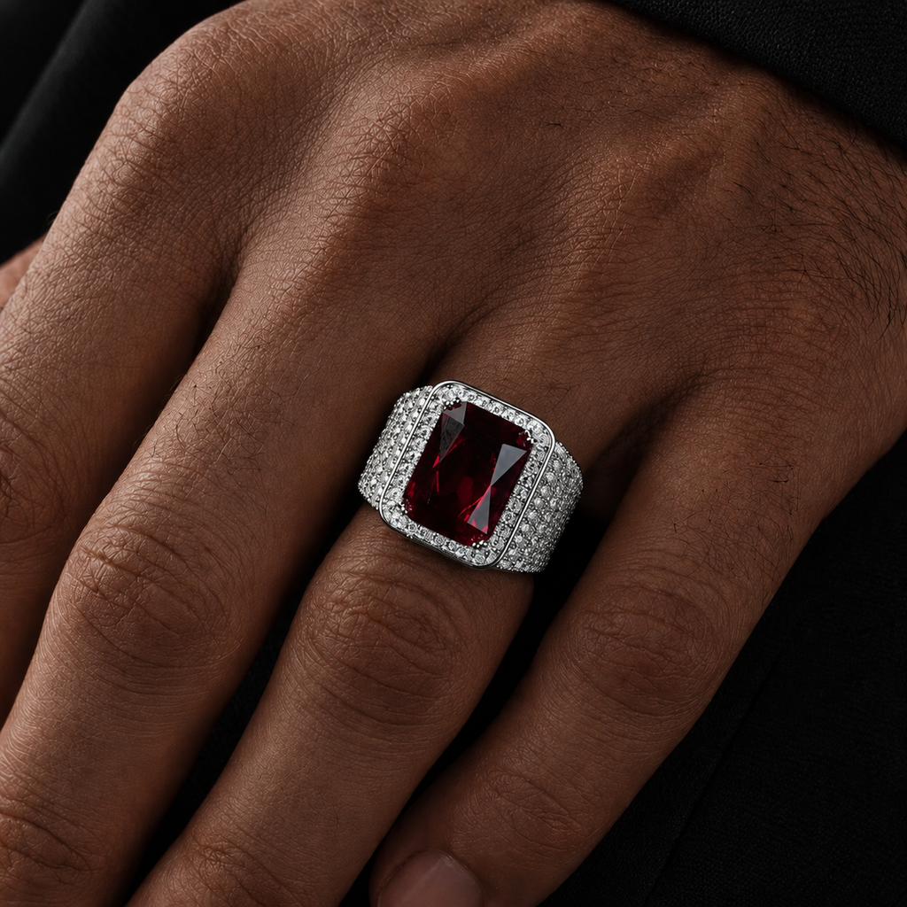 Men's Ruby-Center VVS Moissanite Royal Ring