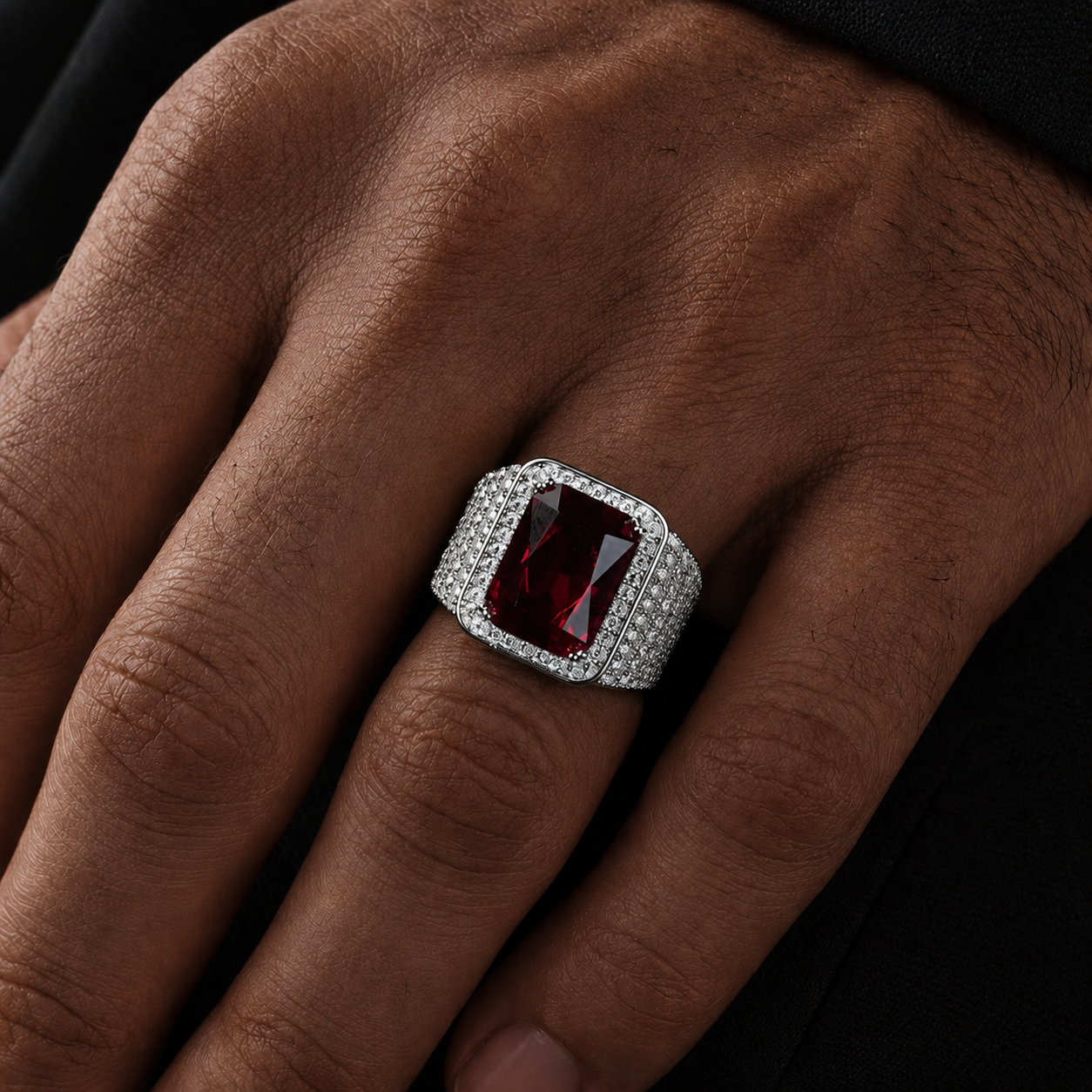 Men's Ruby-Center VVS Moissanite Royal Ring