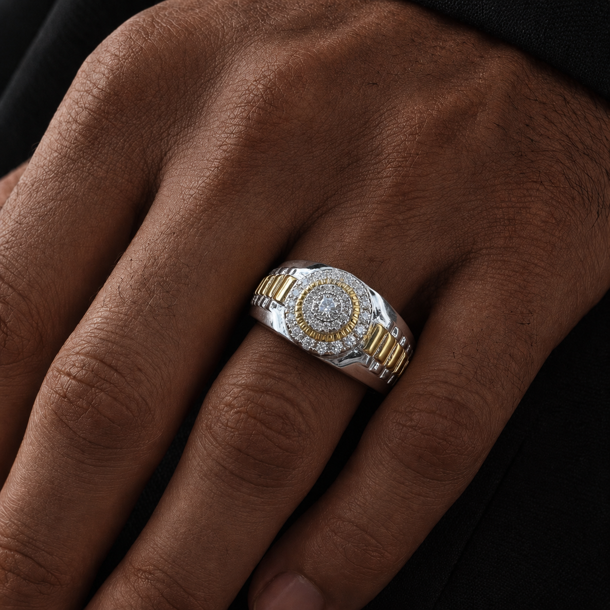 Luxury Iced Vermeil Silver Moissanite Presidential Ring