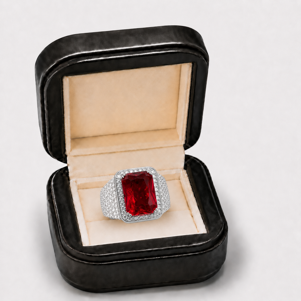 Men's Ruby-Center VVS Moissanite Royal Ring