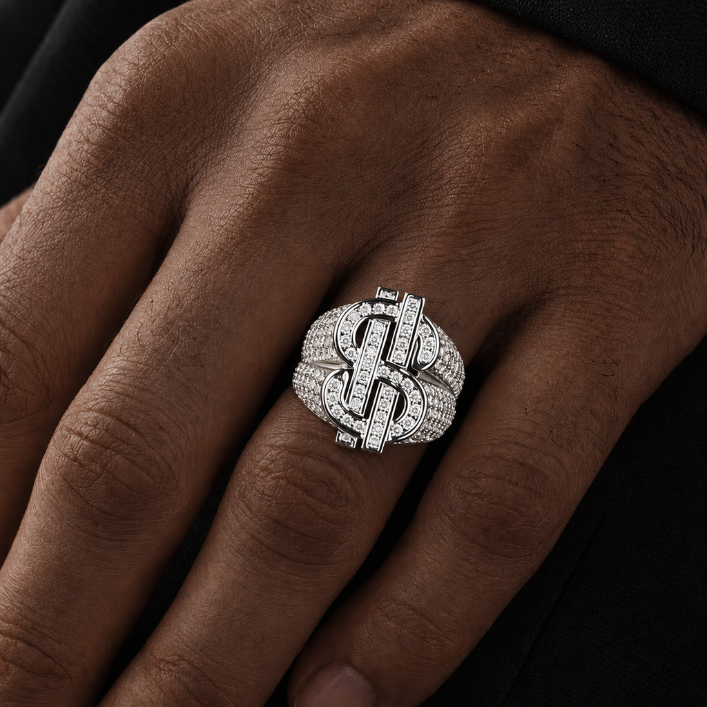 Men's Luxury Moissanite Dollar Sign Statement Iced Out Ring