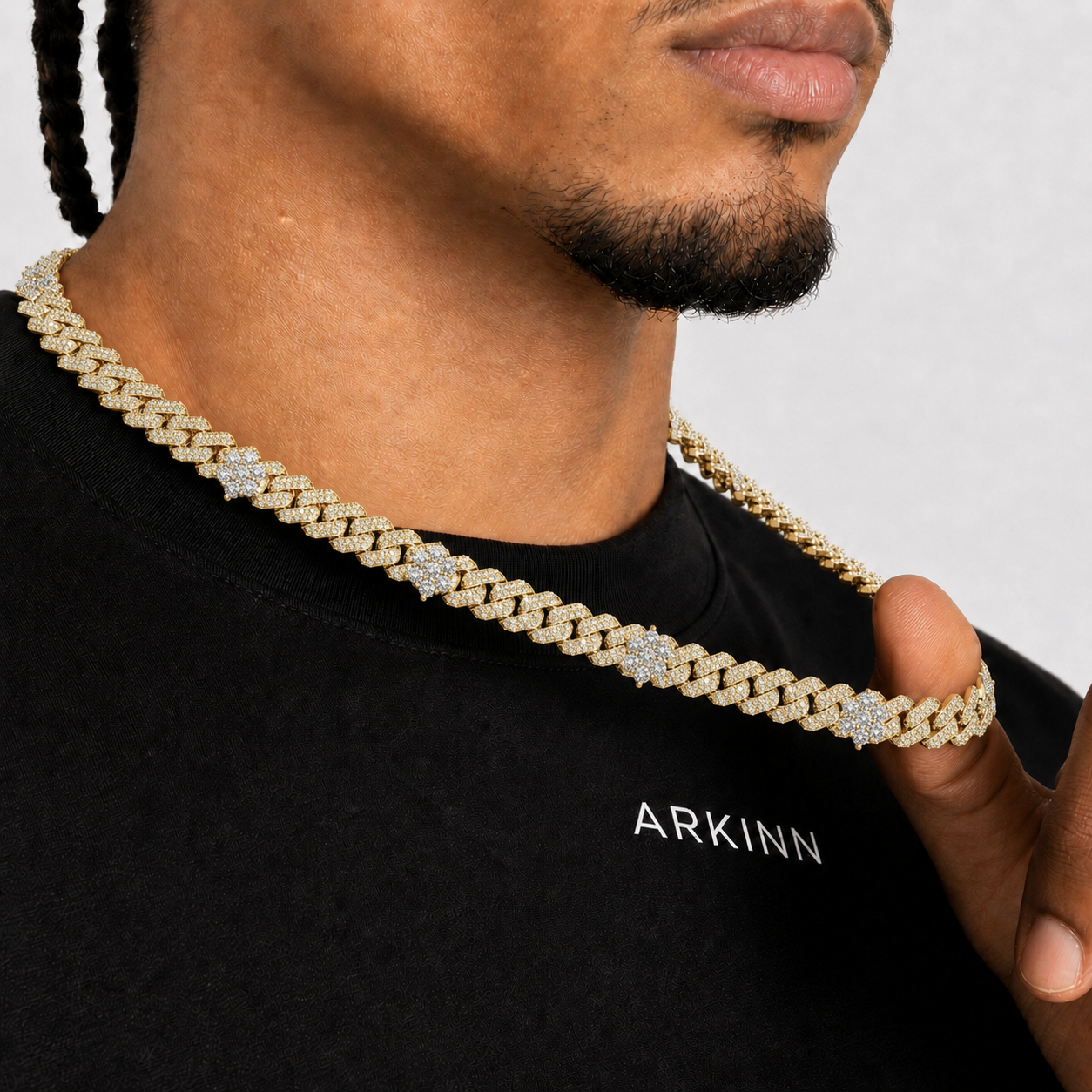 Men's 10MM Iced Out Cuban Link Flower Cluster Moissanite Chain