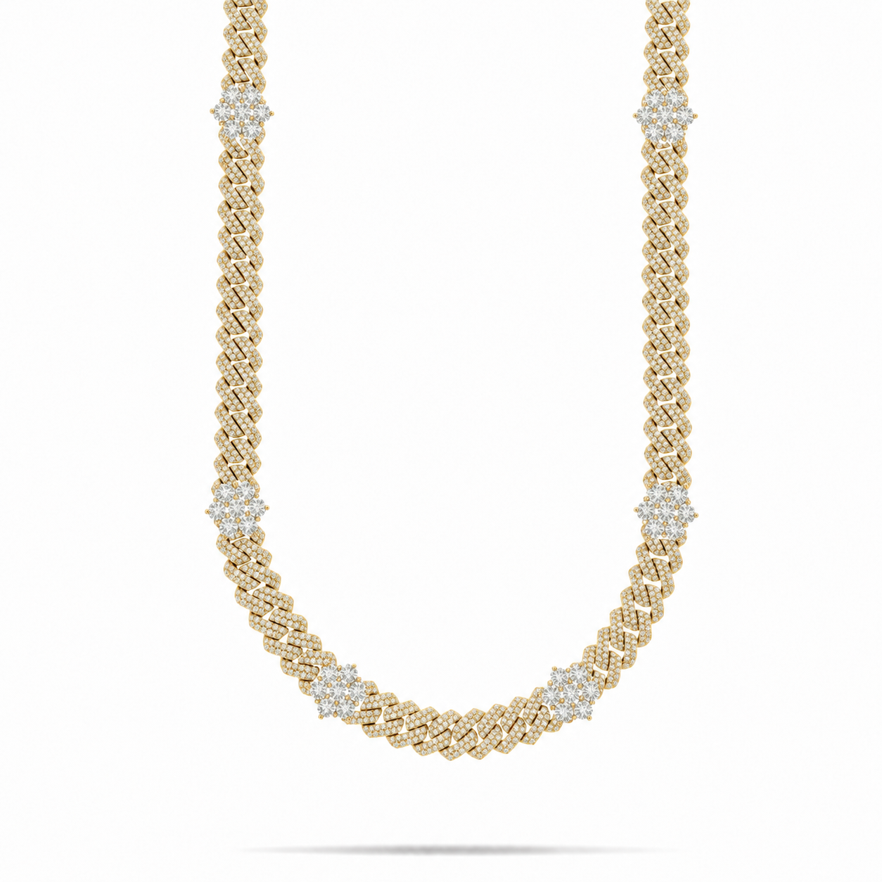 Men's 10MM Iced Out Cuban Link Flower Cluster Moissanite Chain