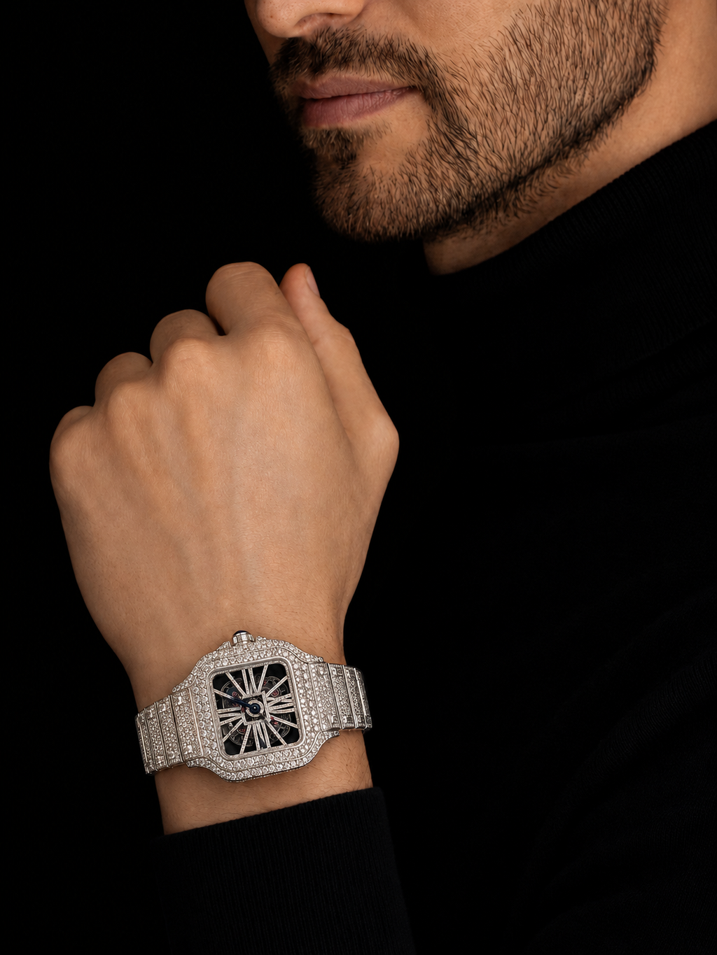 Men’s Skeleton Iced Out Watch VVS1 Moissanite Roman Dial Luxury Hip Hop Jewelry
