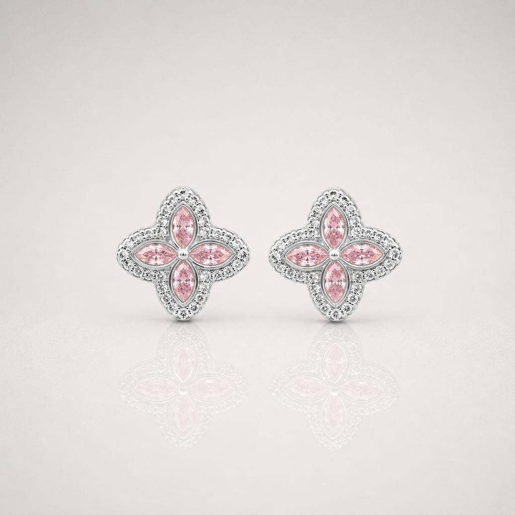 Iced Pink Clover Earrings for Men