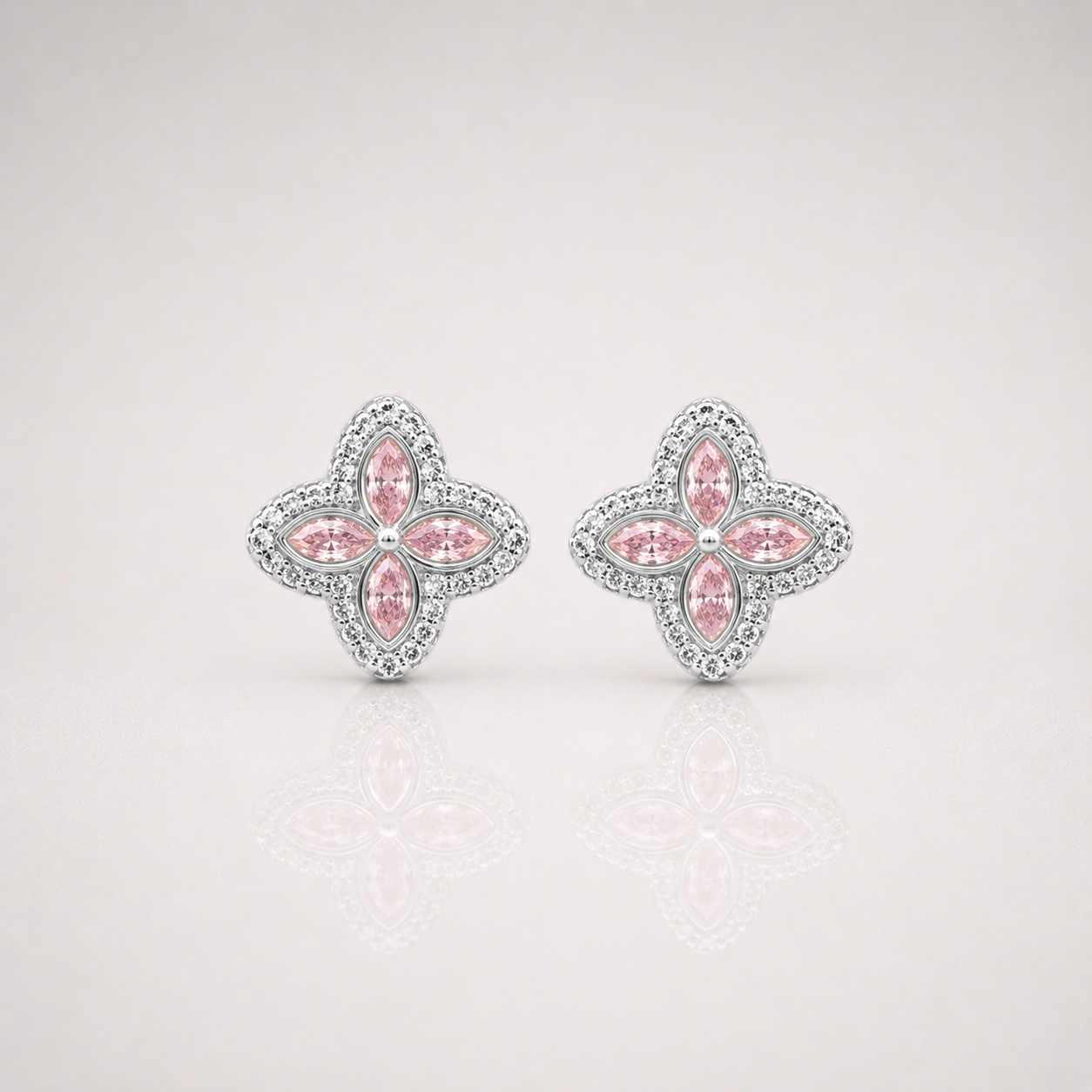 Iced Pink Clover Earrings for Men