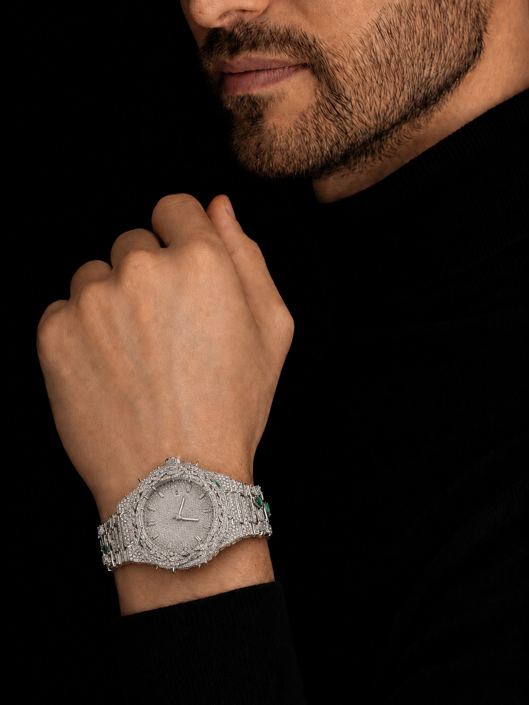 White Gold Finish Thorn Iced Out Watch for Men Hip Hop Bust Down Jewelry