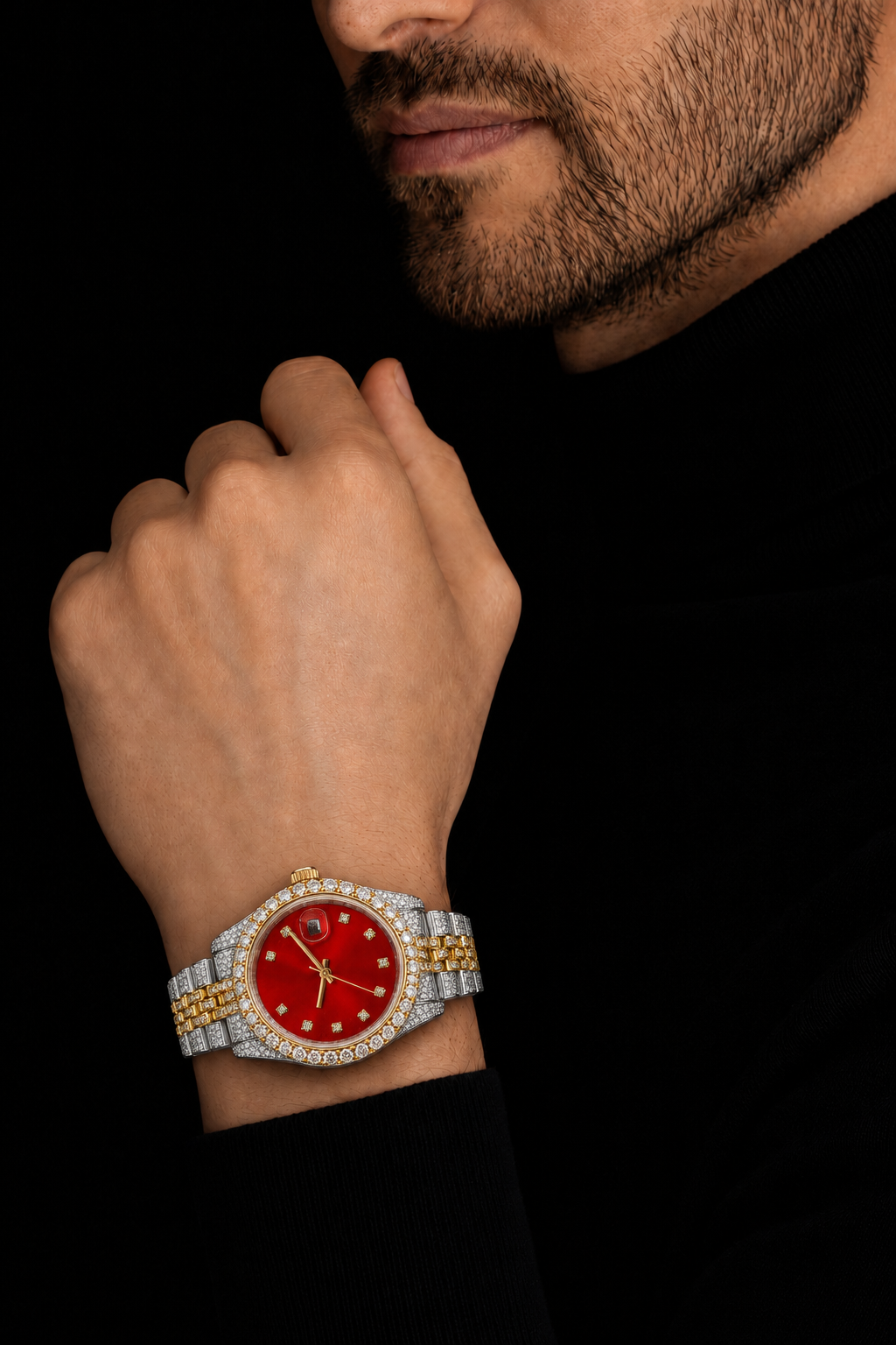 VVS Moissanite Bust Down Men’s Watch 41mm Two Tone Diamond Style