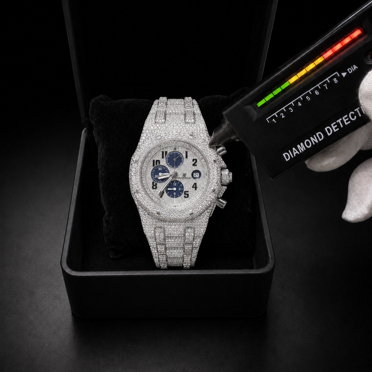 Silver Chronograph Iced Out Watch with VVS Moissanite Stones