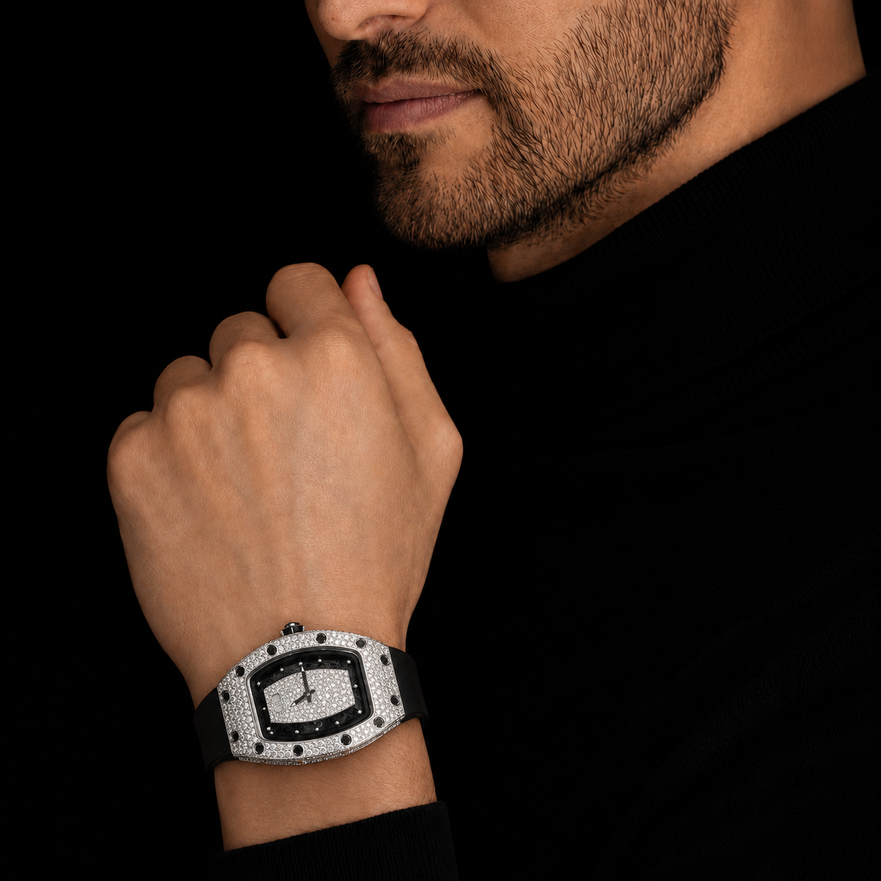 VVS Moissanite Iced Out Men’s Watch 31mm Bust Down Rubber Strap