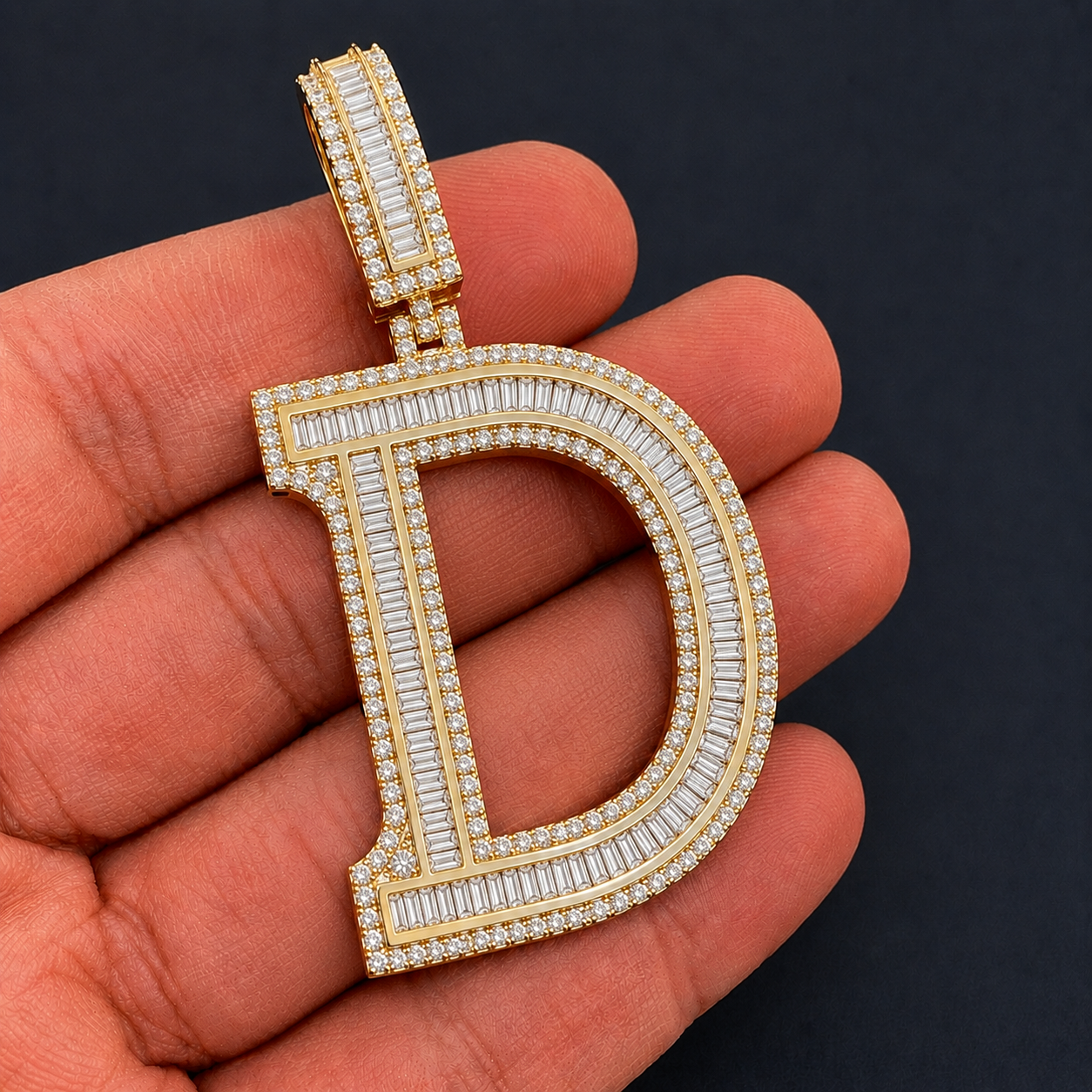 Iced Out D Letter Charm Pendant