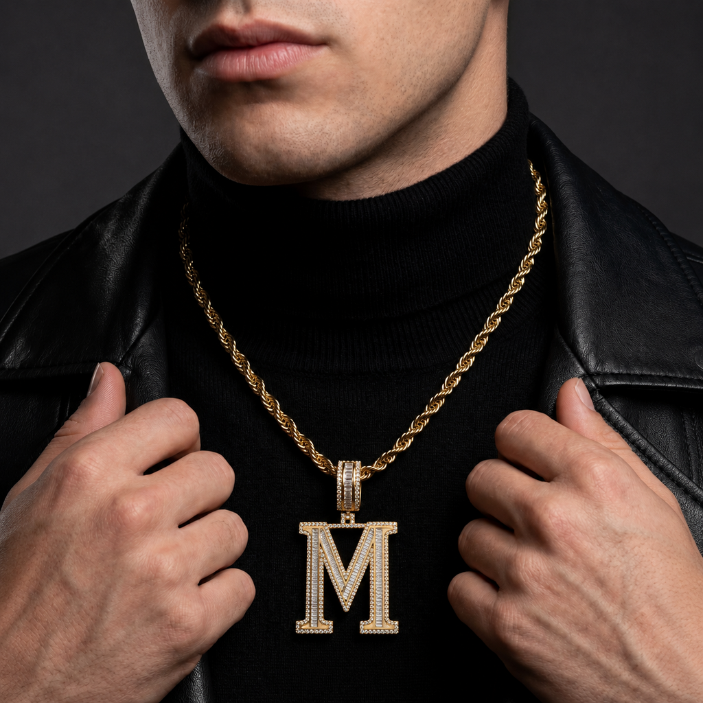 M Initial Pendant Iced Out Hip Hop Men
