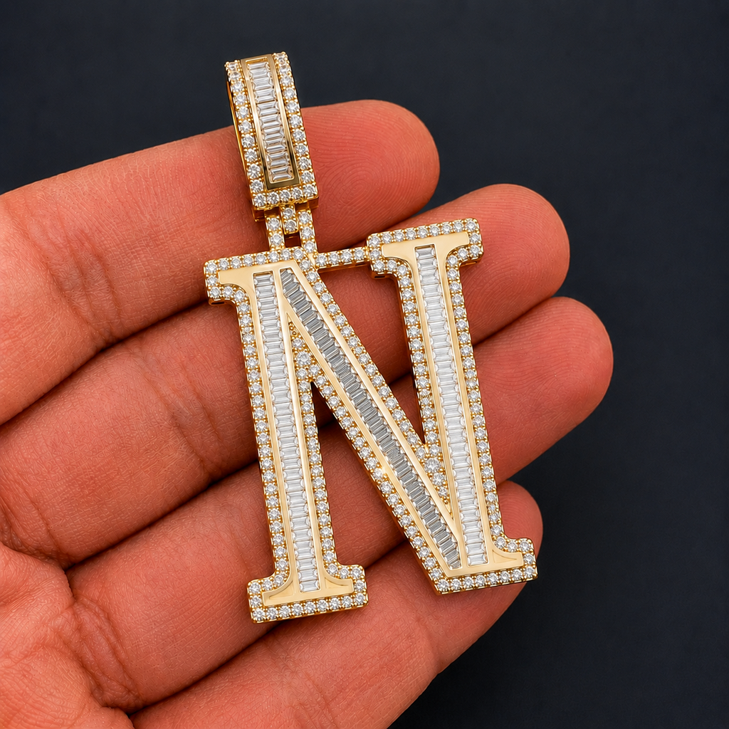 N Initial Pendant Iced Out Hip Hop Men