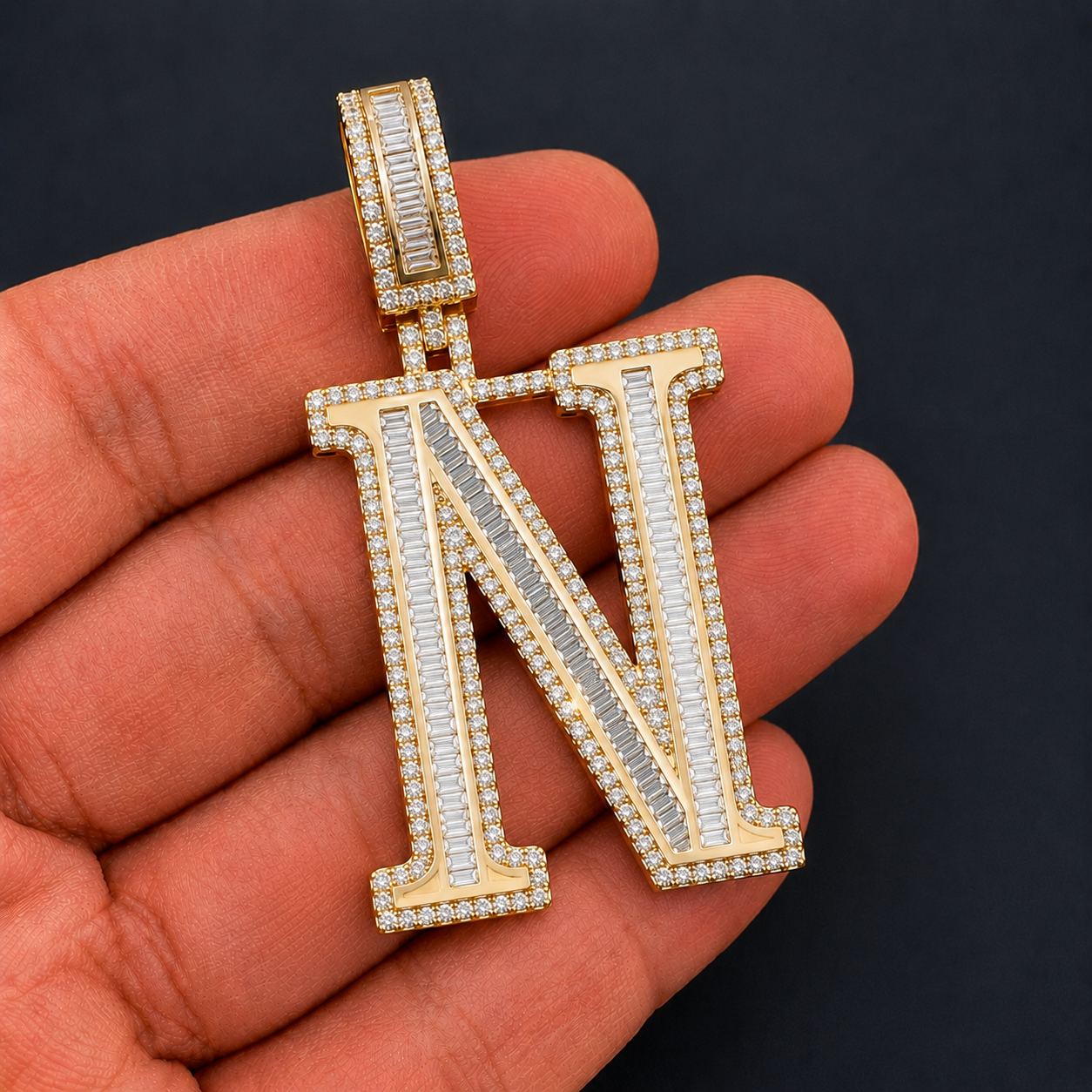 N Initial Pendant Iced Out Hip Hop Men