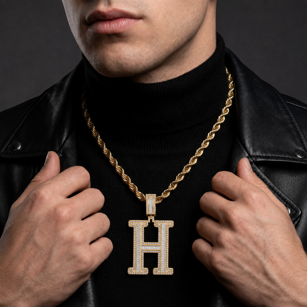 VVS Iced Out Letter H Pendant Men