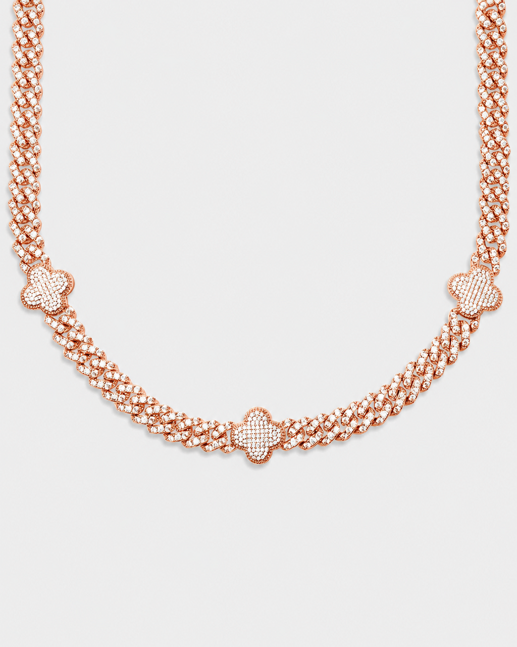 VVS Moissanite Clover Cuban Link Chain – White Gold Finish Iced Out Necklace