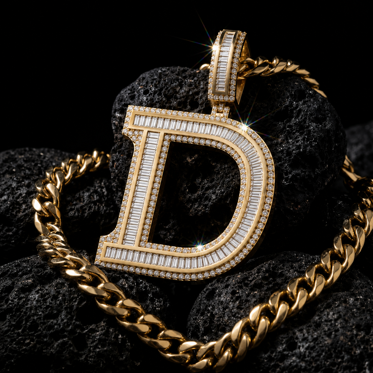 Iced Out D Letter Charm Pendant