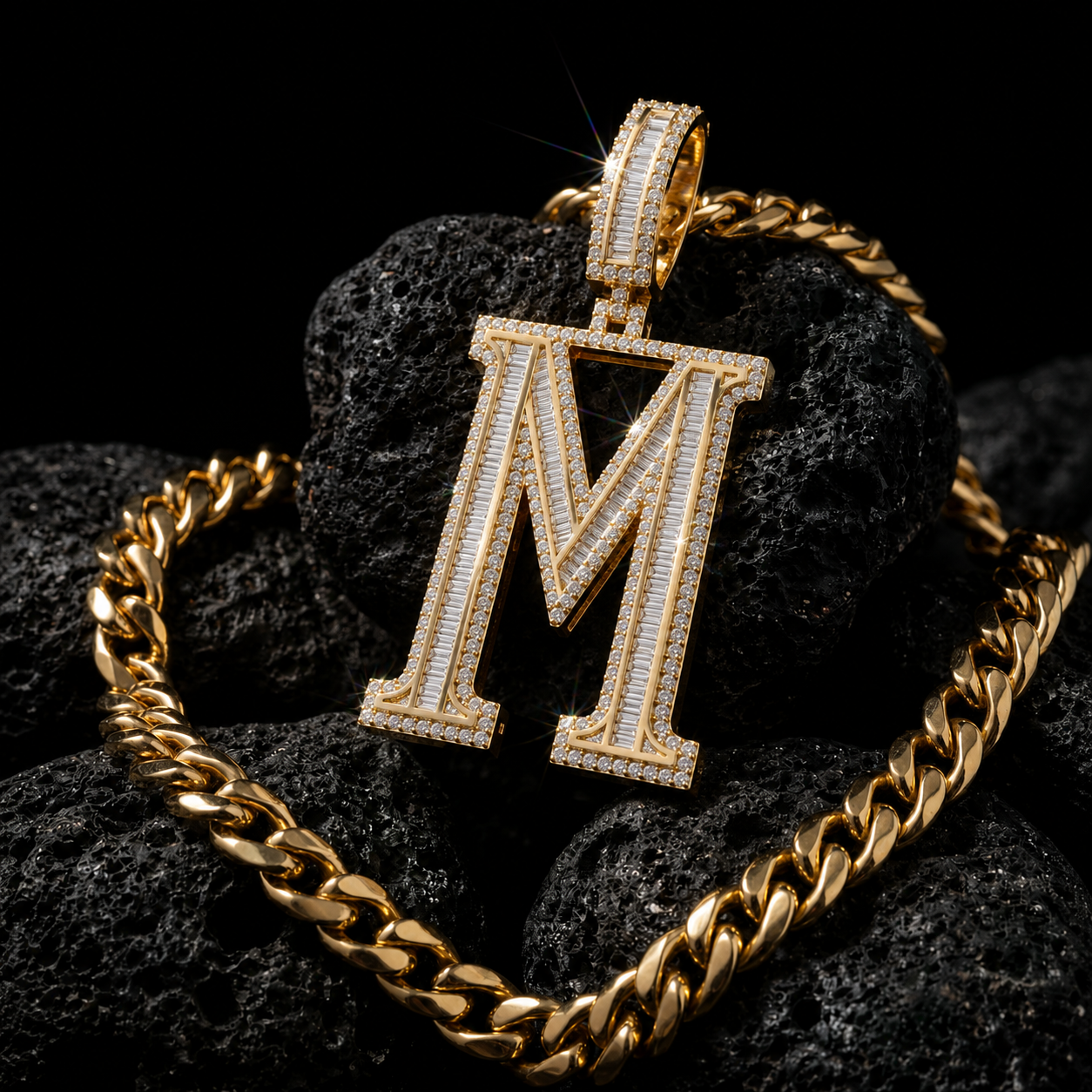 M Initial Pendant Iced Out Hip Hop Men