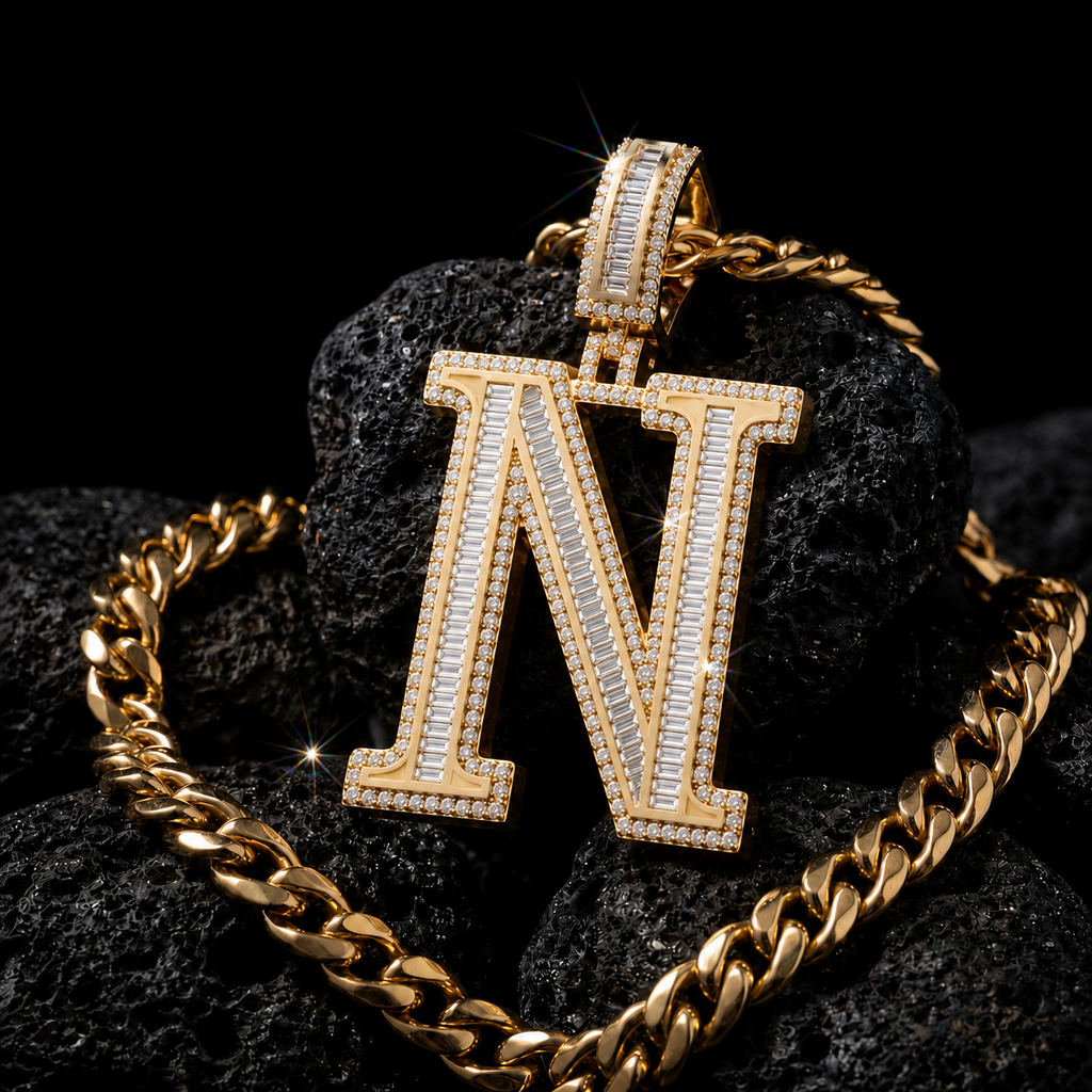 N Initial Pendant Iced Out Hip Hop Men