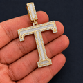 Iced Out “T” Letter Pendant Gold Finish with Baguette & Round Cut Stones