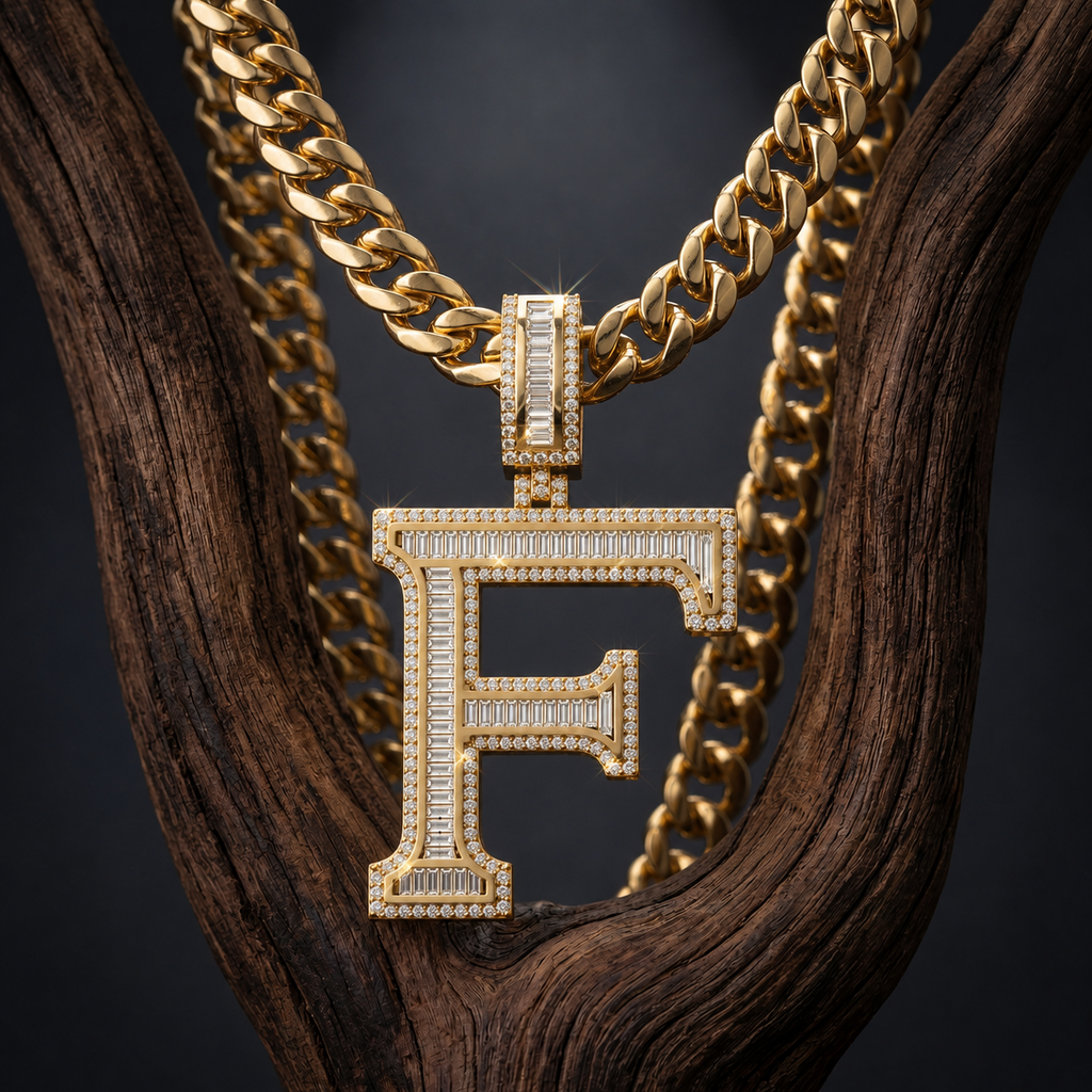 Iced Out F Letter Pendant for Men