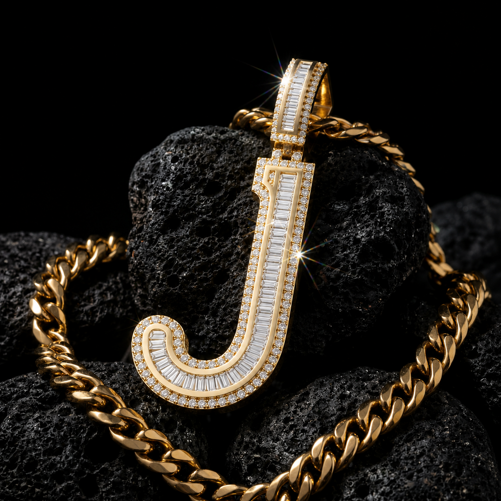 J Letter Pendant Iced Out VVS Men