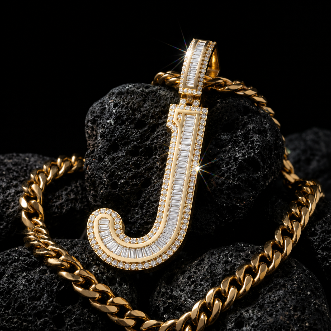 J Letter Pendant Iced Out VVS Men