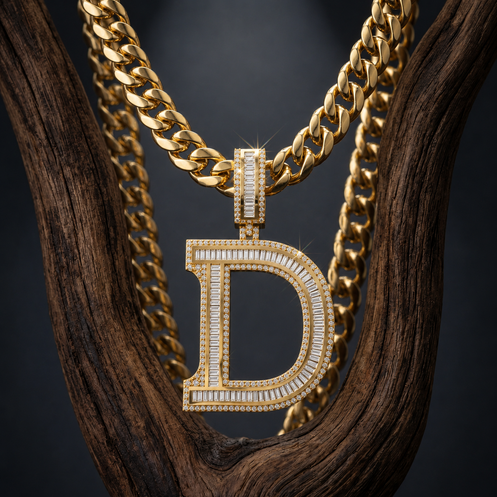 Iced Out D Letter Charm Pendant