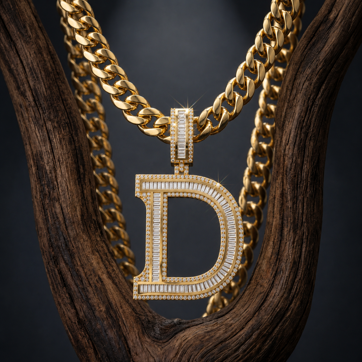 Iced Out D Letter Charm Pendant
