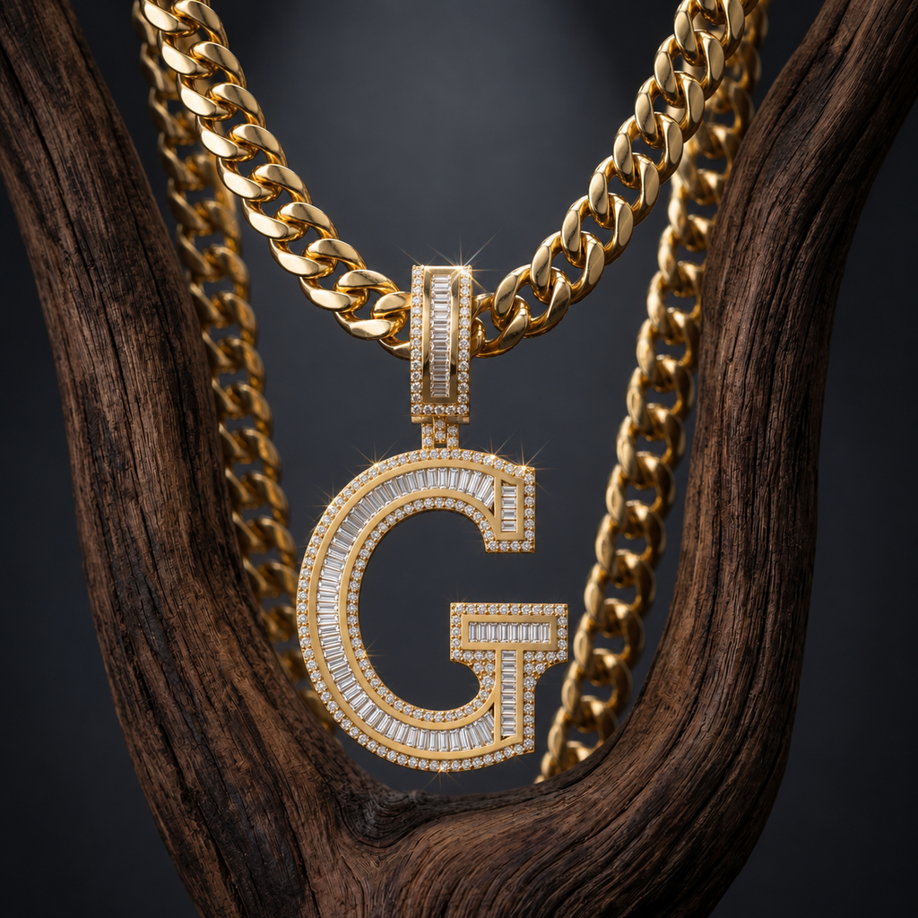 G Initial Pendant Iced Out Hip Hop Men