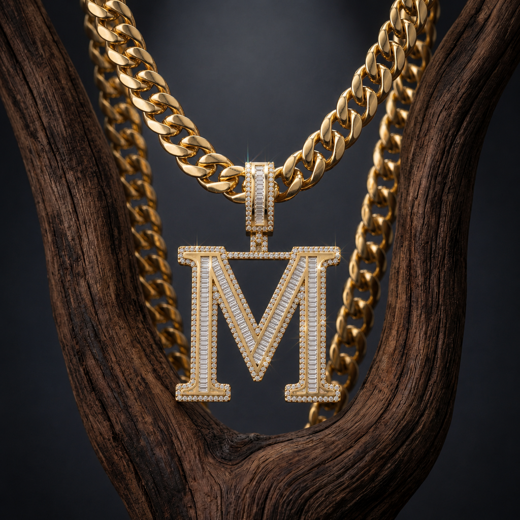 M Initial Pendant Iced Out Hip Hop Men