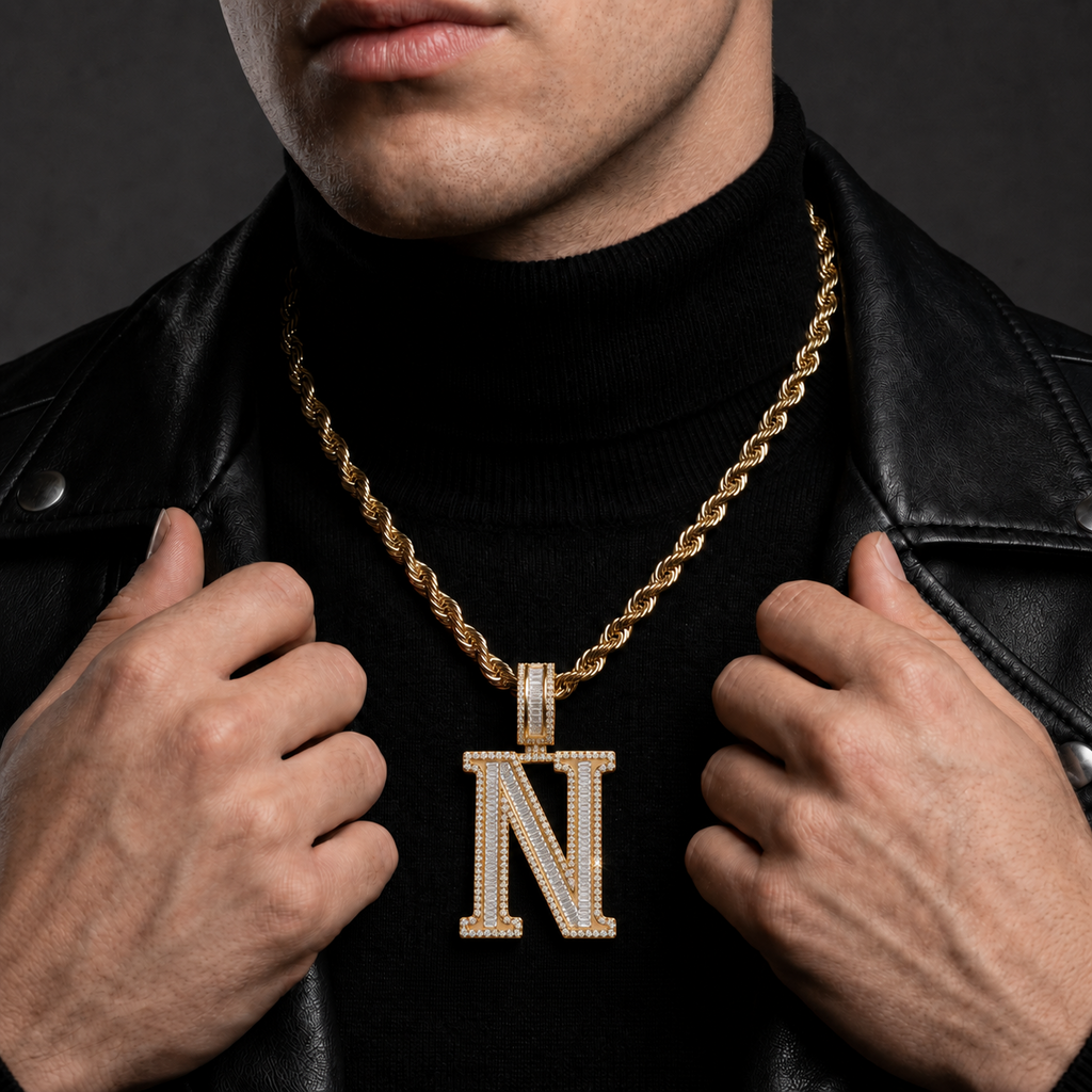 N Initial Pendant Iced Out Hip Hop Men