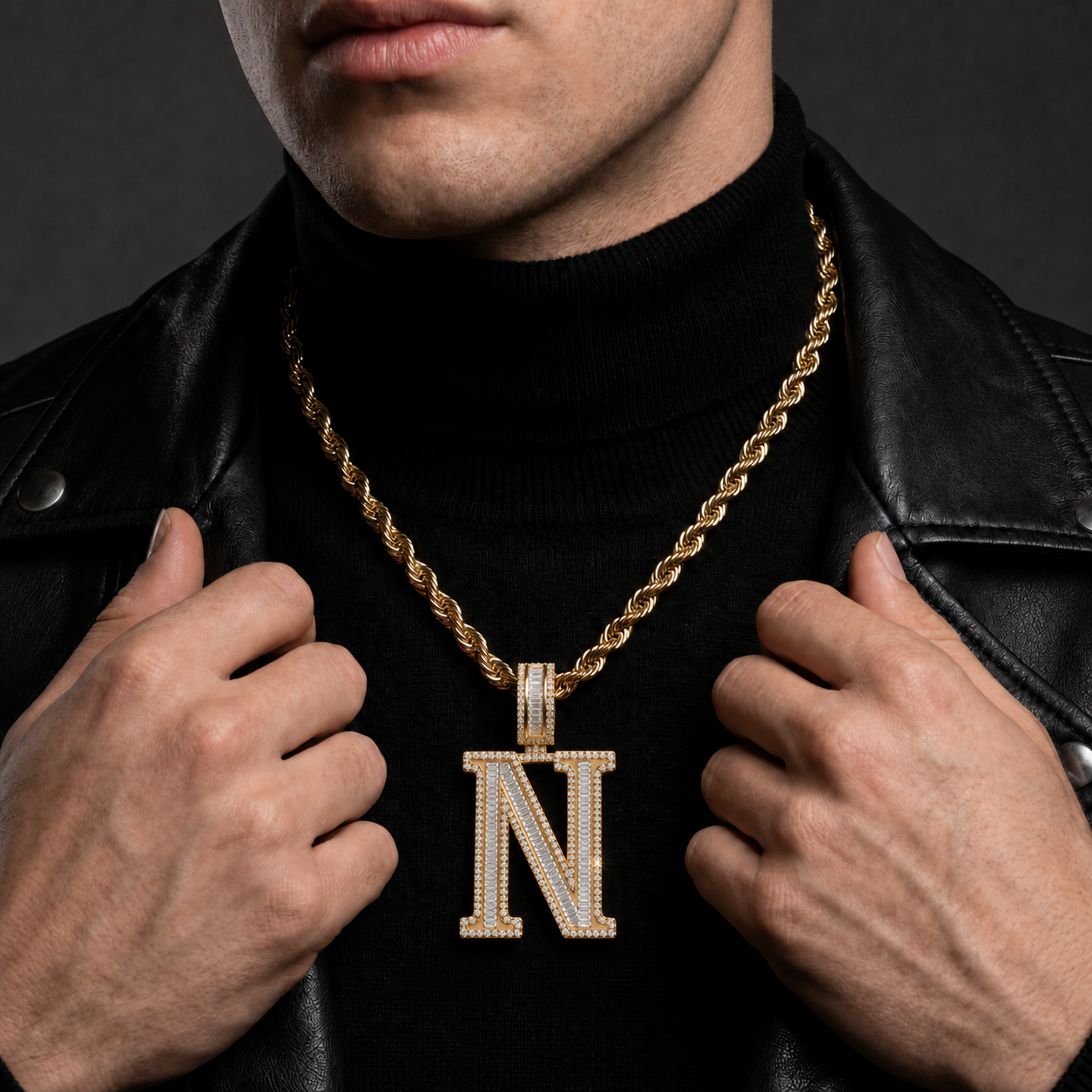 N Initial Pendant Iced Out Hip Hop Men
